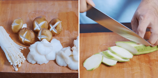 Sơ chế mì udon và rau củ quả