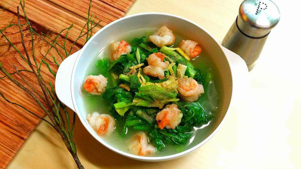 Thành phẩm món canh cải ngọt với tôm