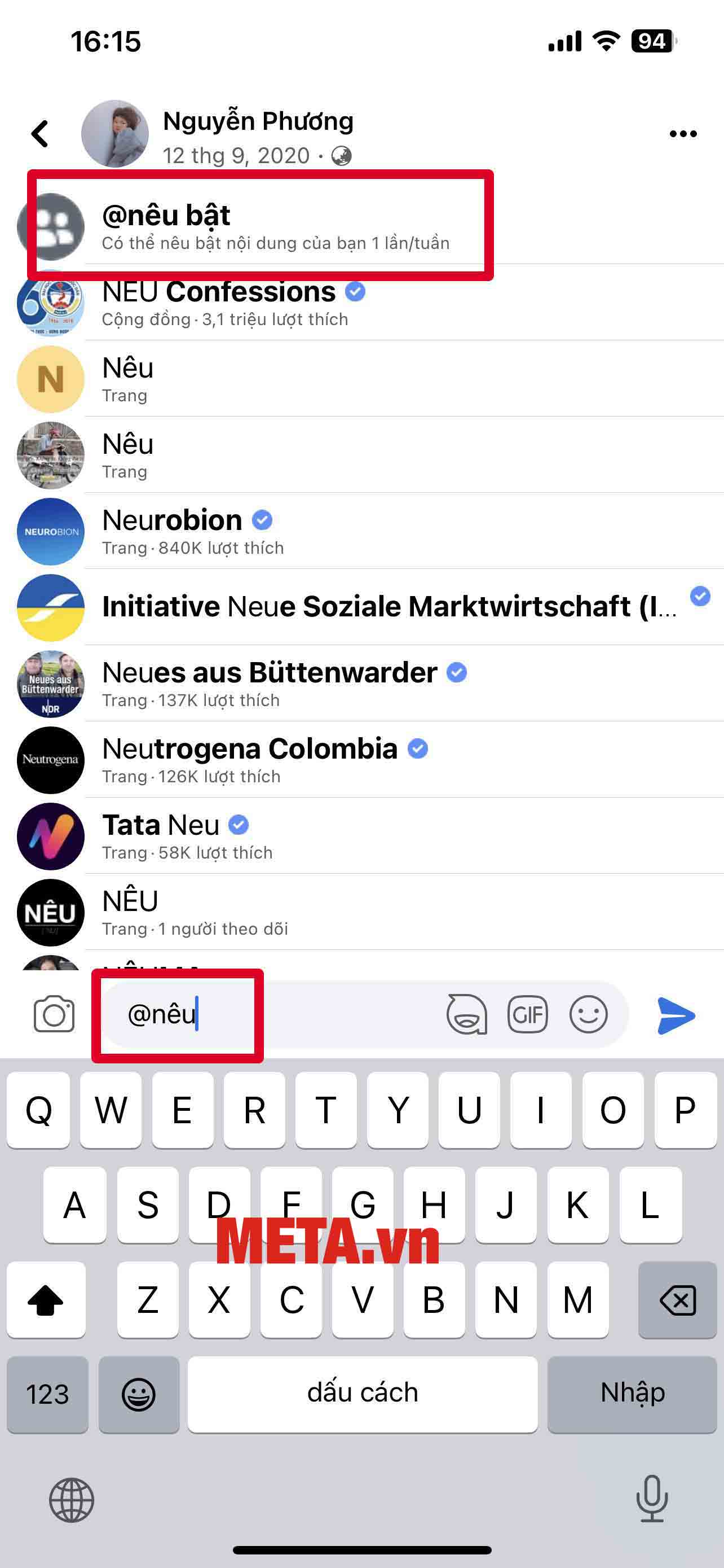 Nhấn @nêubật vào phần bình luận