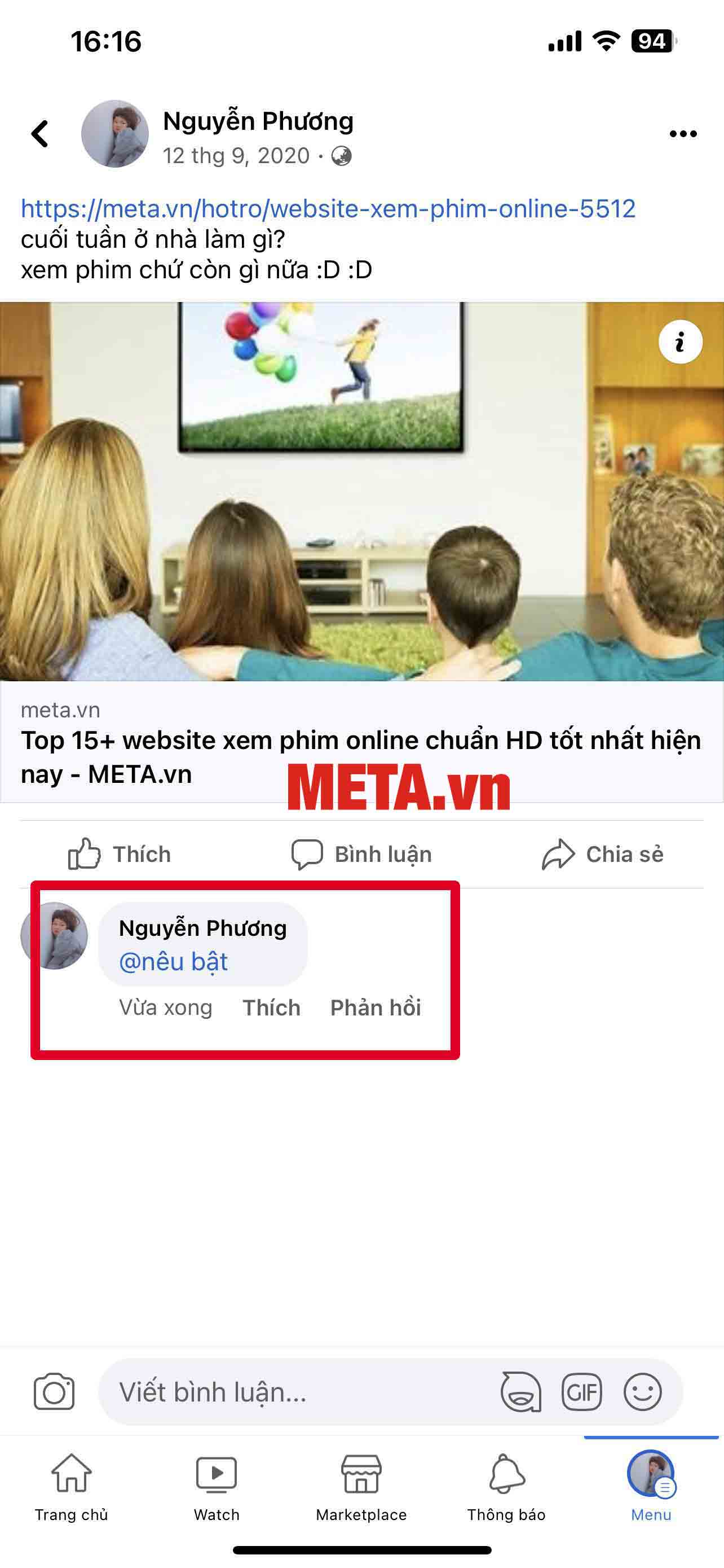 Nhấn vào nút seen (gửi) trên phần bình luận là được