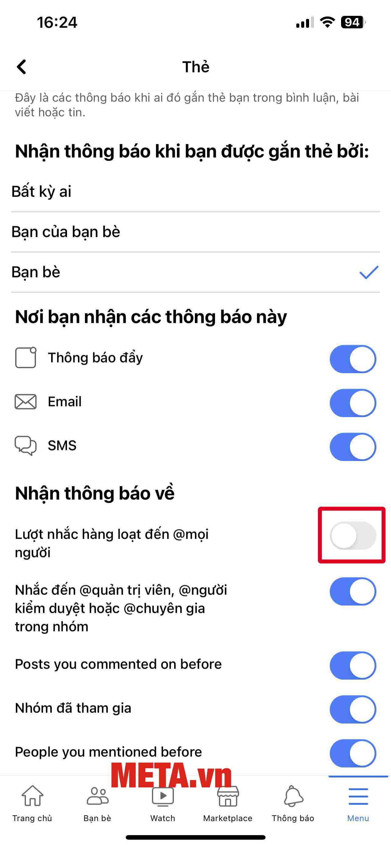 Tắt thanh nhắc màu xanh