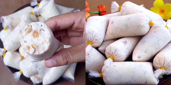 Thành phẩm món kem chuối bịch với sữa đặc