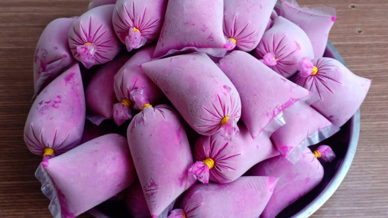 Thành phẩm món kem thanh long đỏ túi