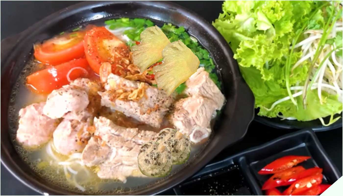 Thành phẩm món bún sườn chua dứa