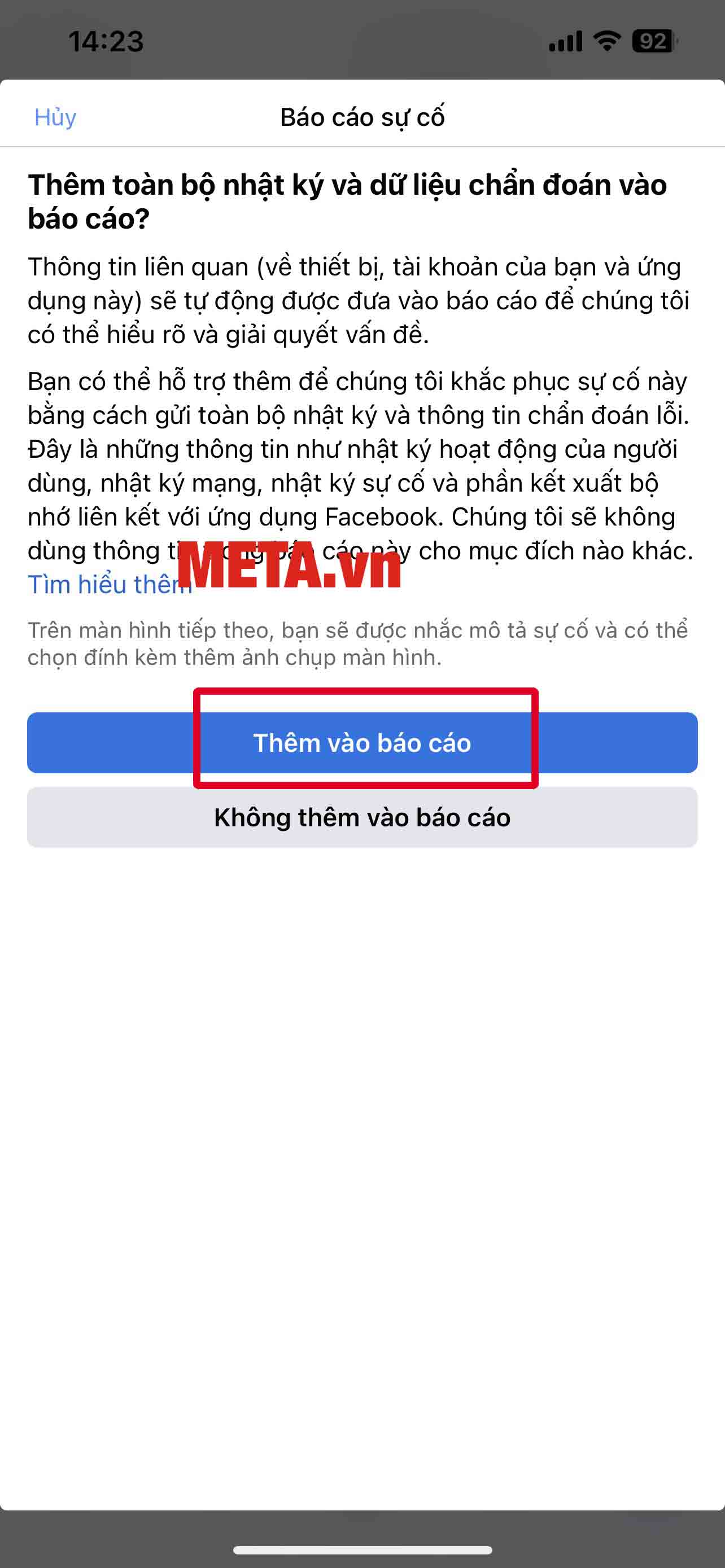 Chọn Thêm vào báo cáo