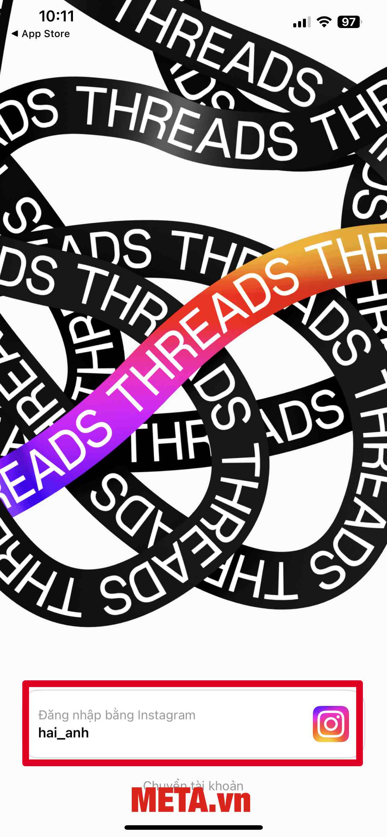 Giao diện của ứng Threads app sẽ hiện ra -> Nhấn vào Đăng nhập bằng Instagram