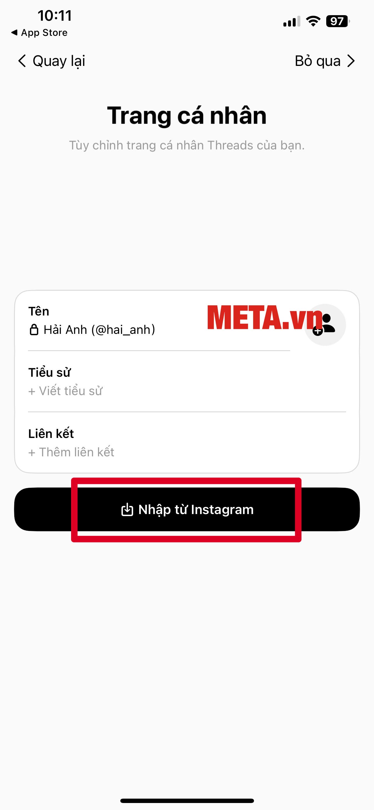 Nhấn vào Nhập từ Instagram.