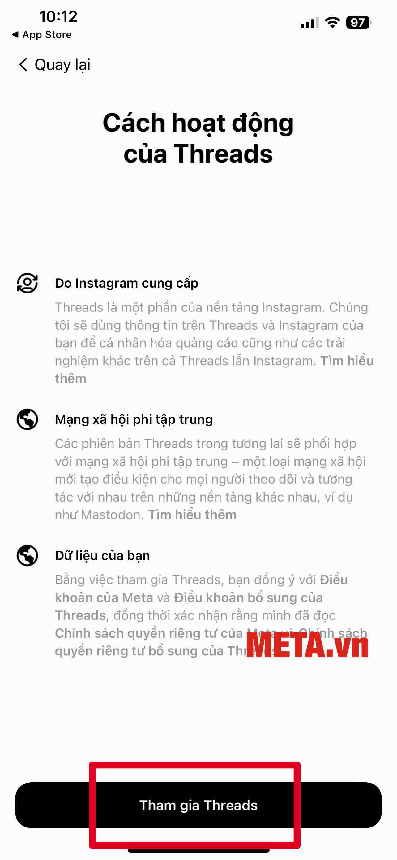 Nhấn vào Tham gia Threads.