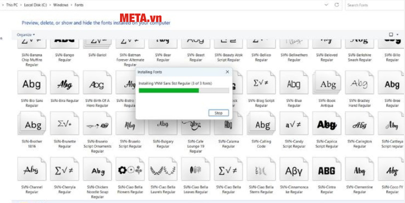 Nhấn đồng thời tổ hợp phím Ctrl + V để dán File vào thư mục Fonts