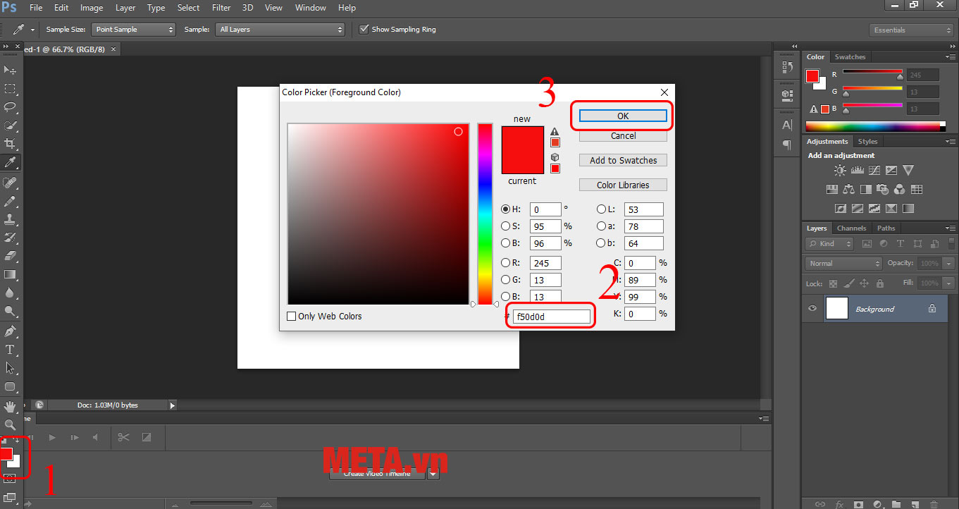 Chọn mã màu nền bạn muốn