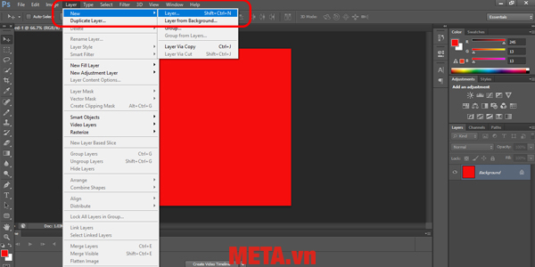 Nhấn Layer → Chọn New → Nhấn Layer