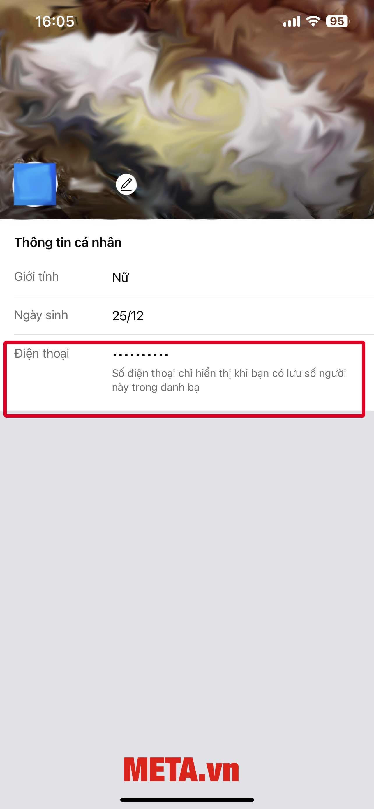 Thông tin số điện thoại của họ sẽ được hiển thị ở phần Điện thoại
