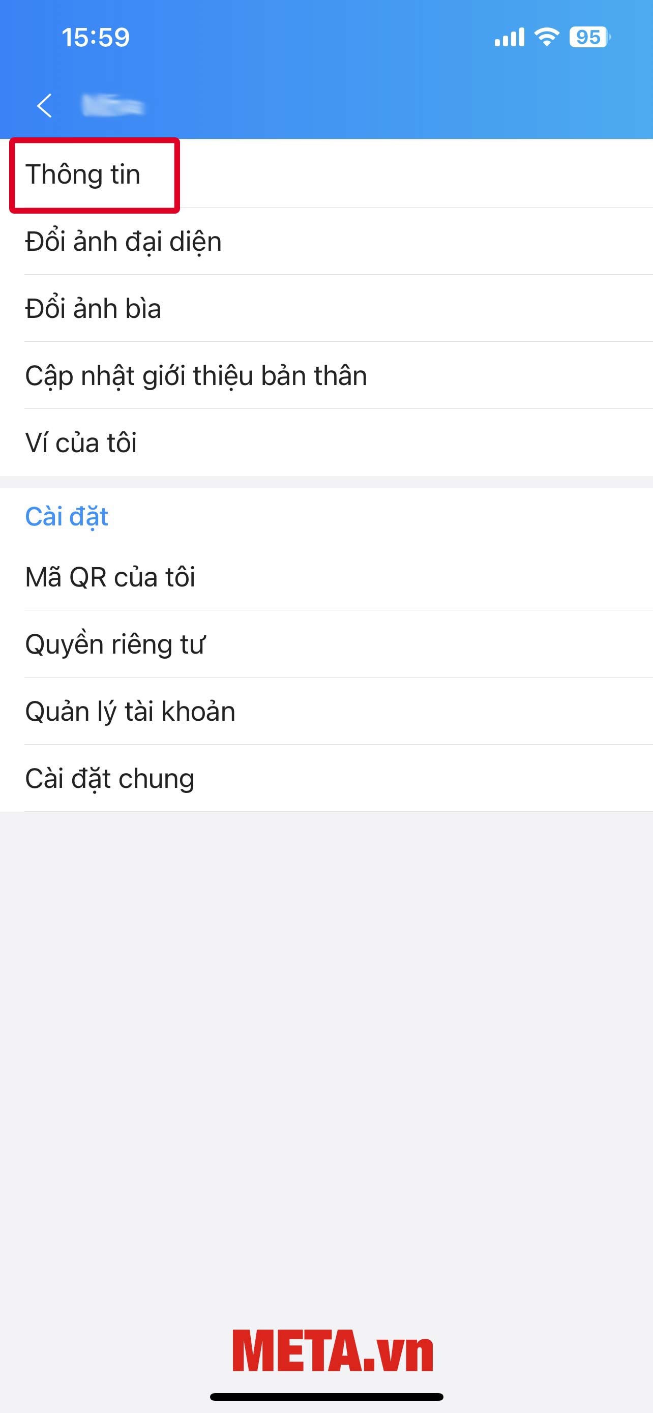 Nhấn vào Thông tin