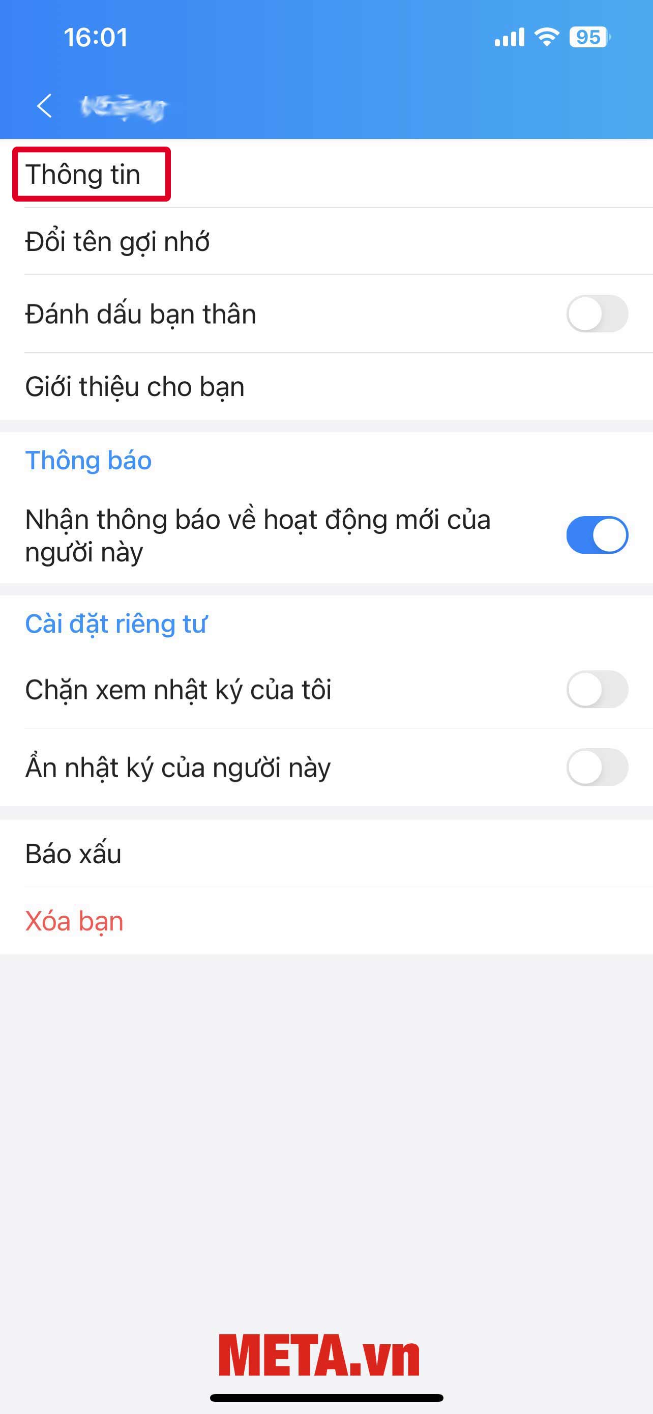 Nhấn vào Thông tin