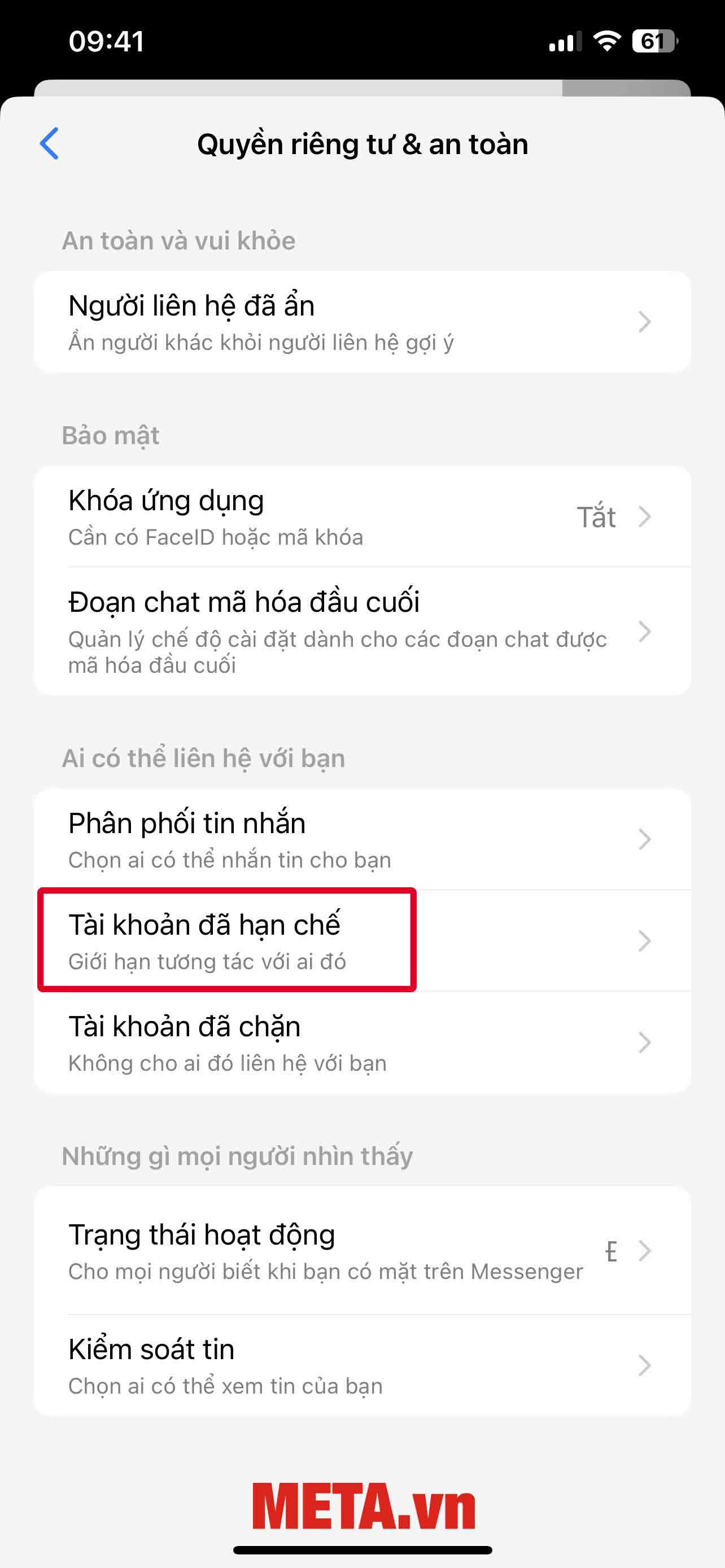 Nhấn vào Tài khoản đã hạn chế