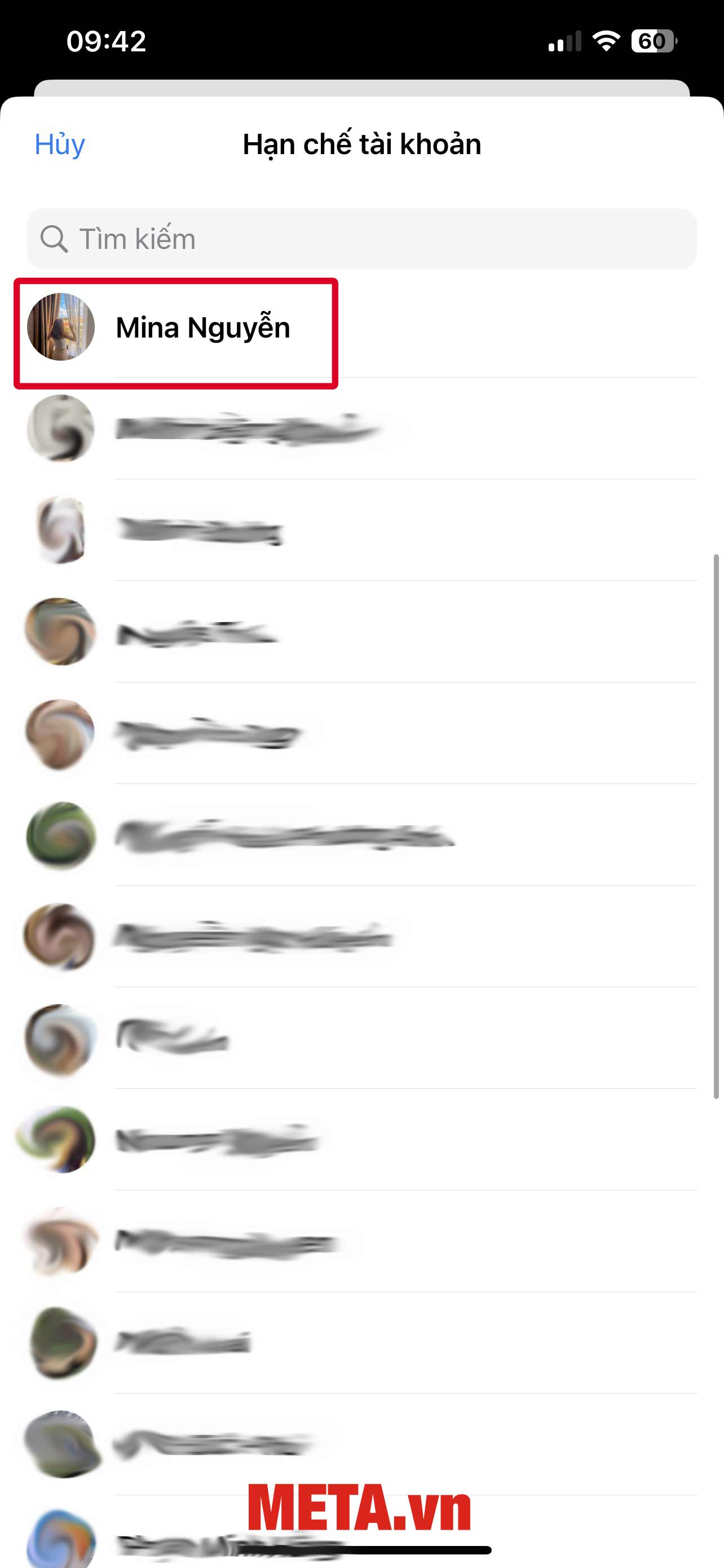 Chọn tên người bạn muốn hạn chế tin nhắn Messenger