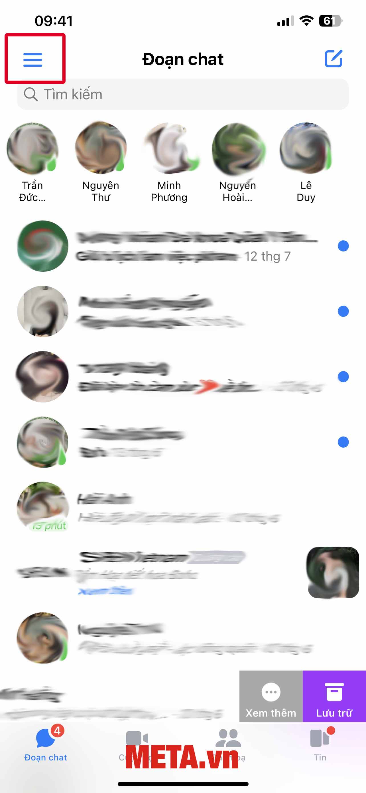 Truy cập vào Messenger → Nhấn vào dấu ba gạch bên trên phía bên trái màn hình