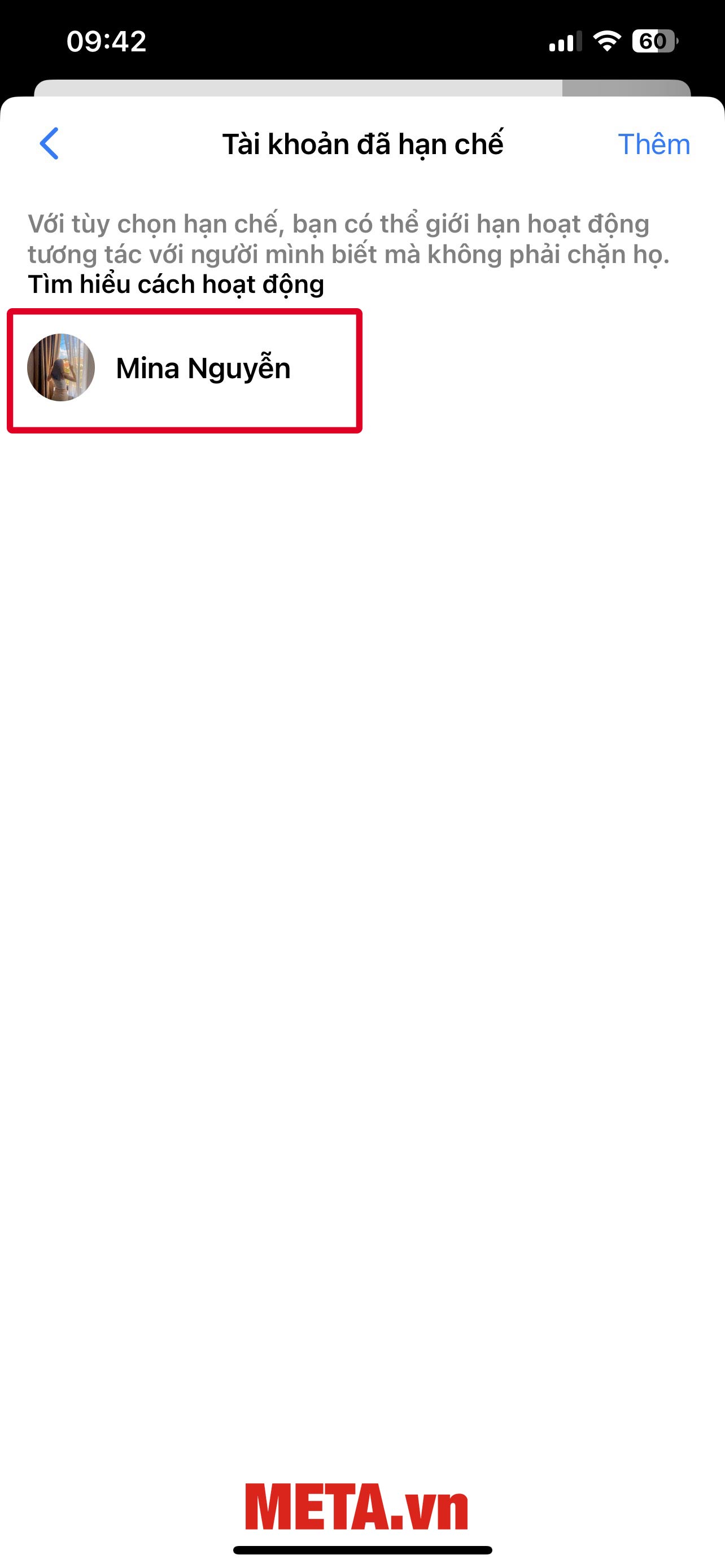 Nhấn vào tên của người bị hạn chế