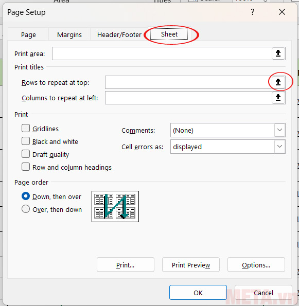Chọn tab Sheet ở cuối cùng