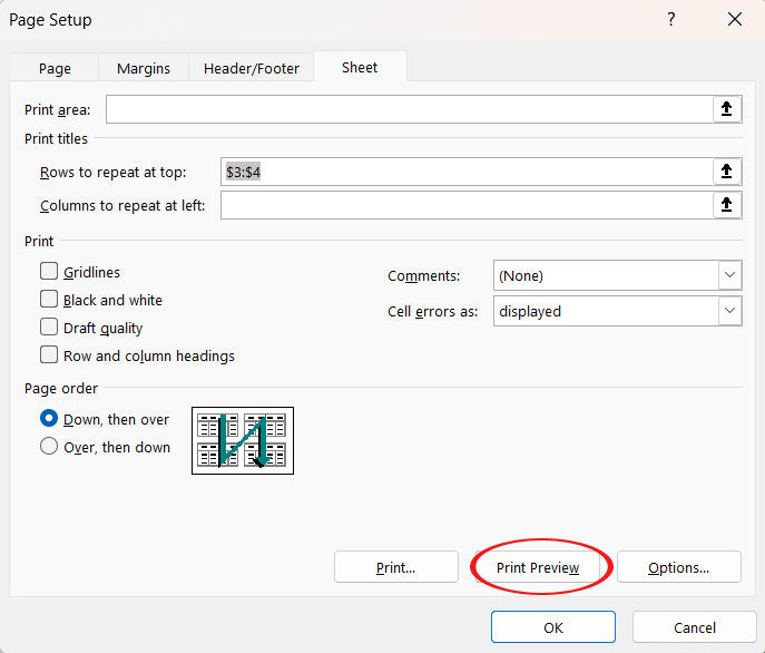 Nhấn Print Preview để xem trước kết quả khi in