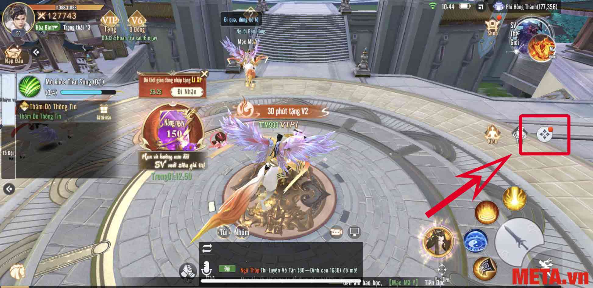 Nhấn vào biểu tượng menu (hình mũi tên bốn chiều)