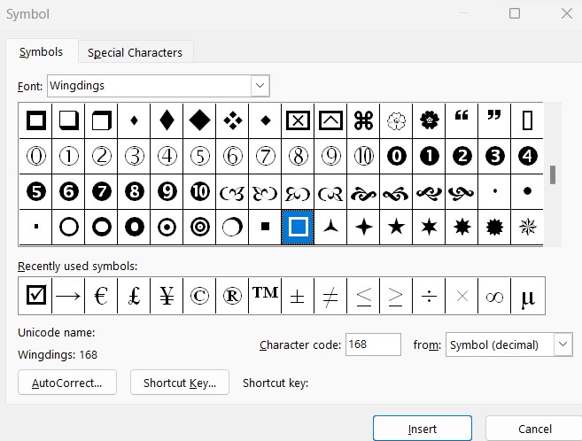 Vẽ ô vuông trống trong Word bằng Insert