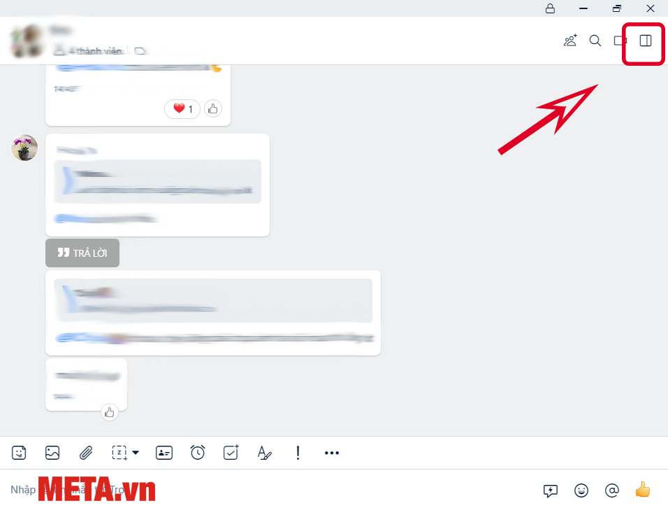 Truy cập vào Zalo trên máy tính → Chọn nhóm bạn muốn rời → Nhấn vào biểu tượng của Thông tin hội thoại bên góc trên phía bên phải màn hình