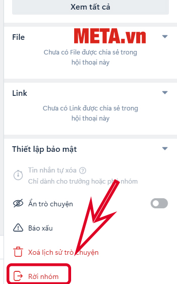 Kéo trỏ chuột xuống dưới → Chọn Rời nhóm
