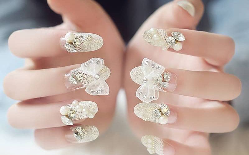 Nail cô dâu đẹp màu trắng cực đẹp