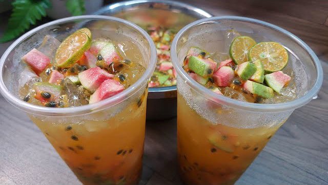 Thành phẩm trà chanh dây ổi hồng