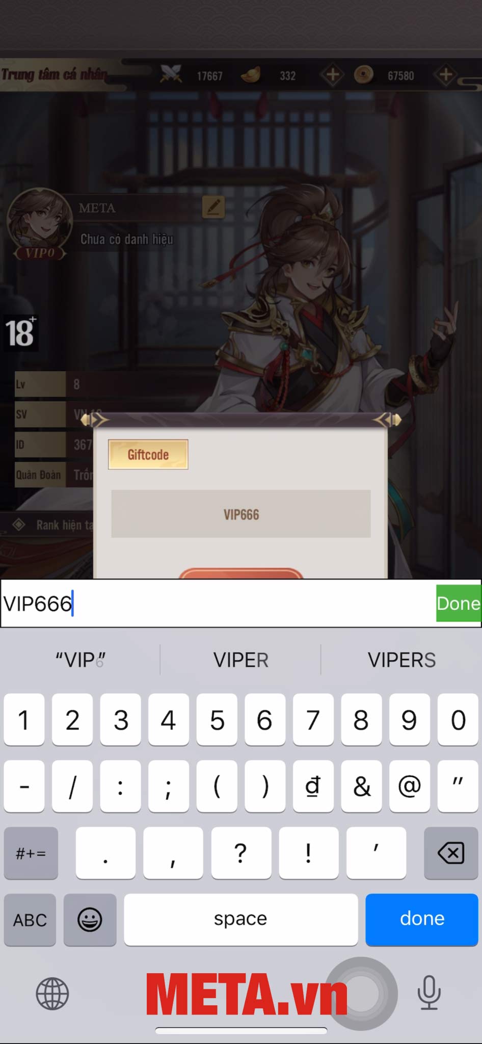 Nhập code game mới nhất vào khung → Nhấn Nhận