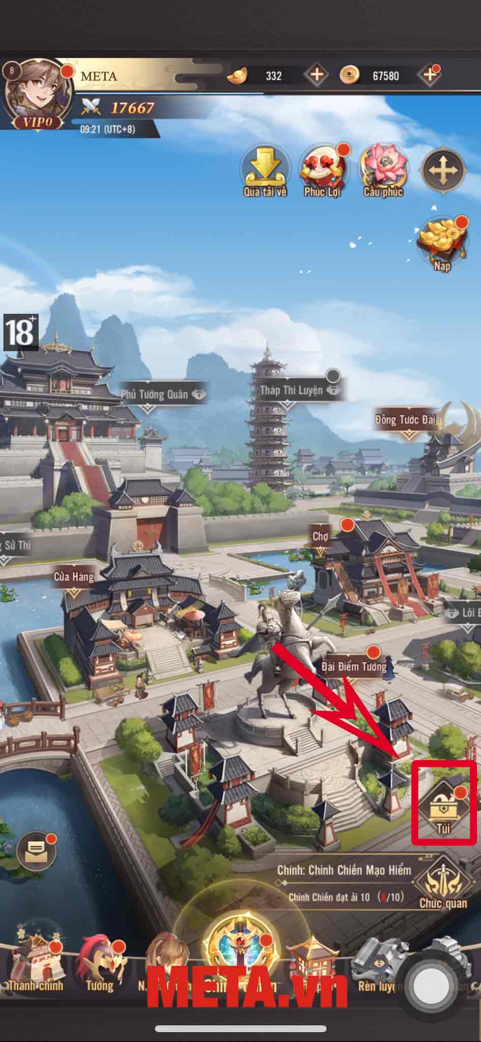 Nhấn chọn Túi ở góc dưới bên phải