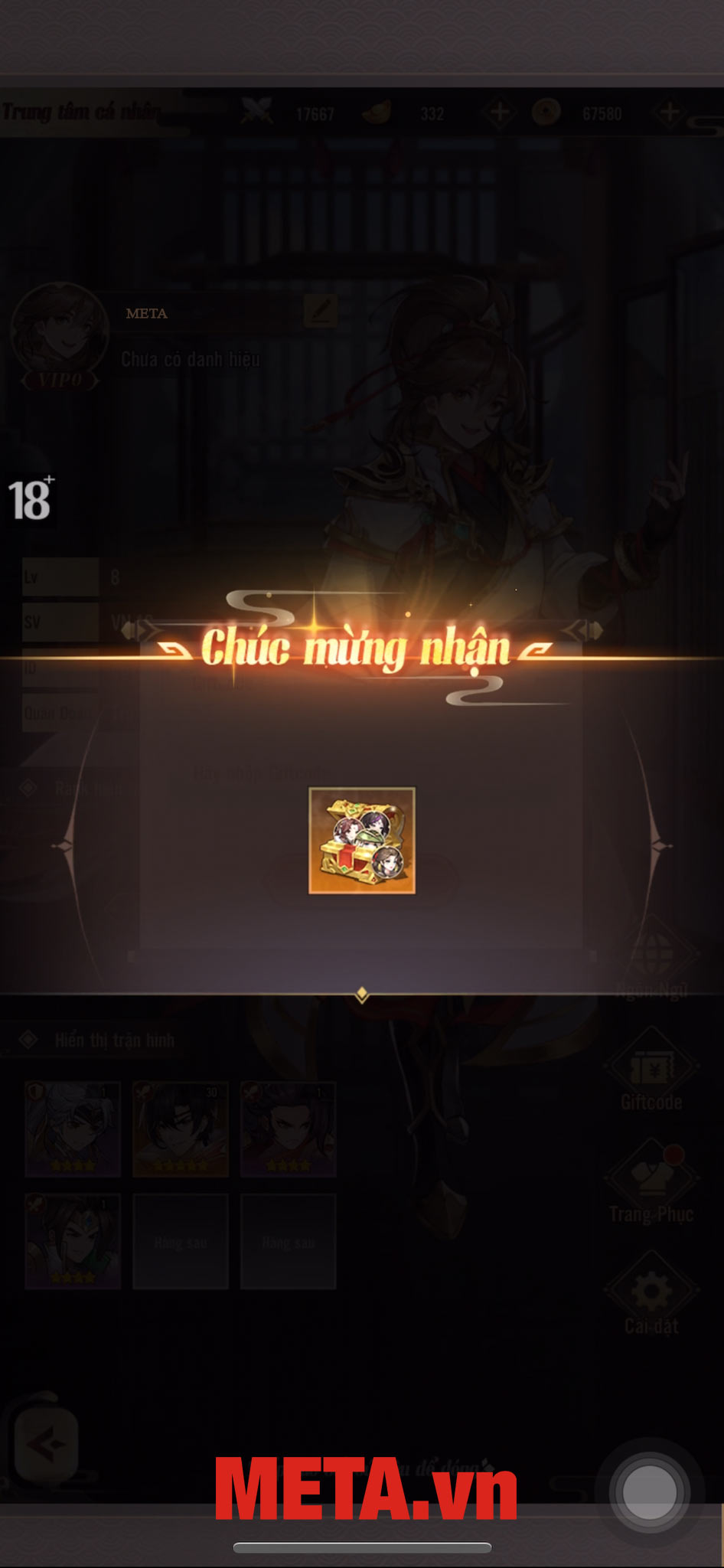 Nếu như code vẫn còn thời hạn sử dụng, bạn sẽ được thông báo nhận quà thành công