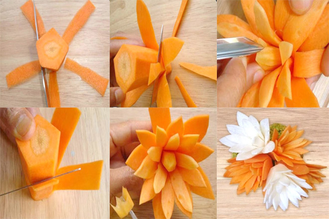 Cách cắt hoa cà rốt thành hoa đồng tiền
