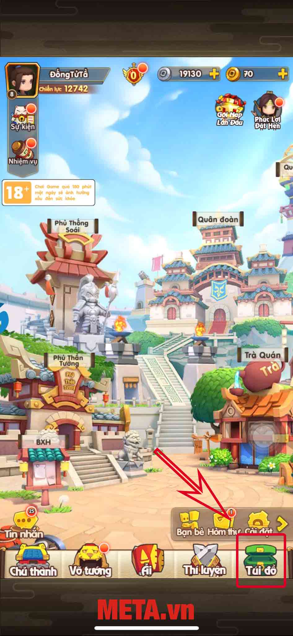 Nhấn vào Túi quà ở góc dưới cùng bên phải màn hình