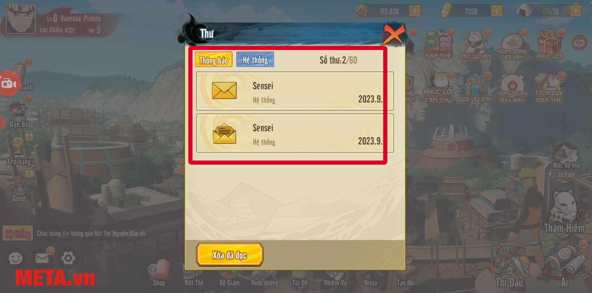 Sau khi nhập code xong, bạn nhấn vào mục Thư