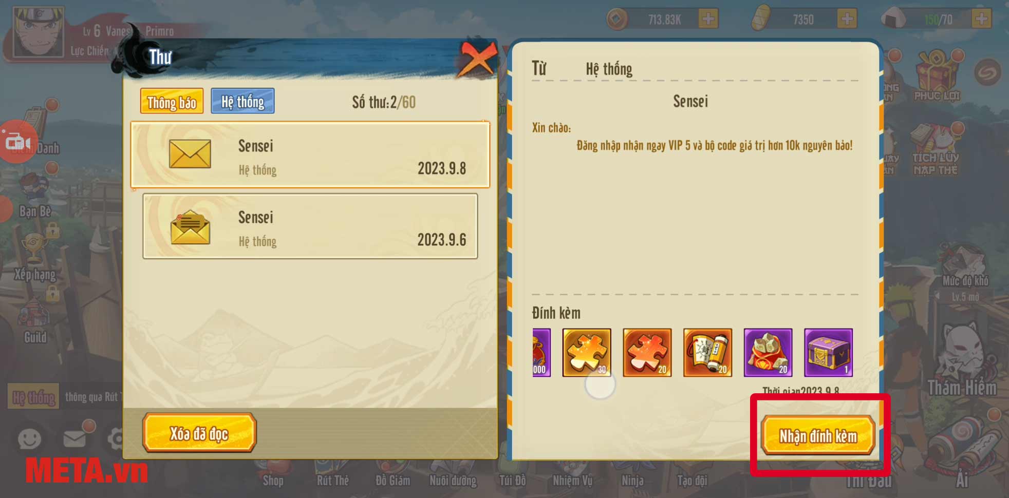 Cửa sổ thông báo xuất hiện, nhấn Nhận đính kèm