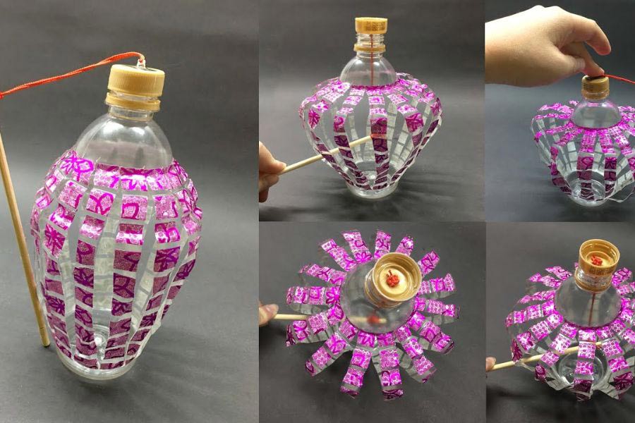 Lồng đèn Trung Thu từ chai nhựa hình bầu dục