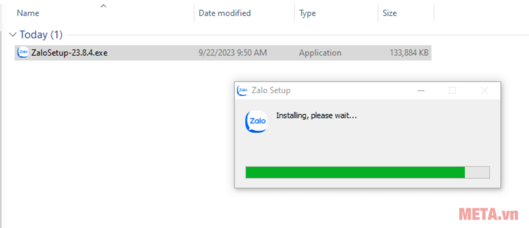 Máy tính sẽ tự động cài đặt Zalo