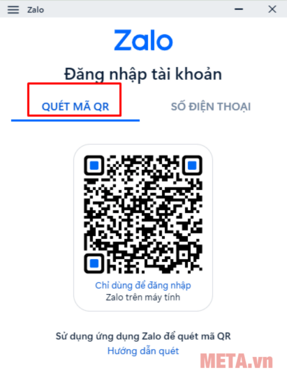 Tại form đăng nhập Zalo trên máy tính, bạn chọn tab Quét mã QR