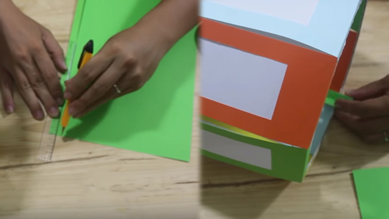 Phần còn lại của vách, bạn dán vào phần bìa cứng để giá nến