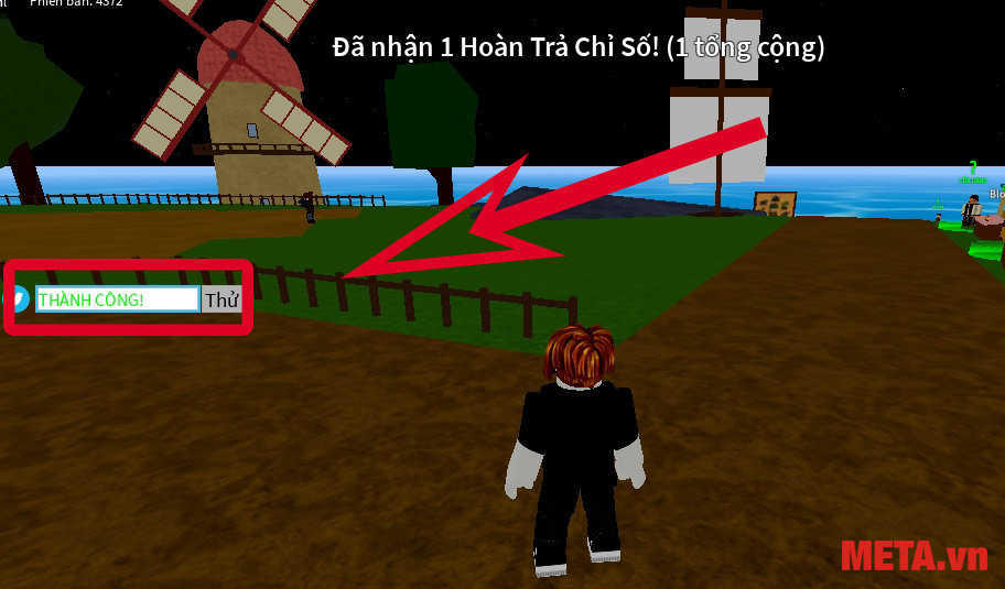 Nhập thành công và được thông báo như hình (Đã nhận 1 Hòa Trả Chỉ Số).