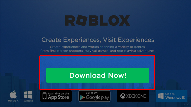 Nhấn vào nút Dowbload Now để tải phần mềm Roblox tại https://www.roblox.com/download.