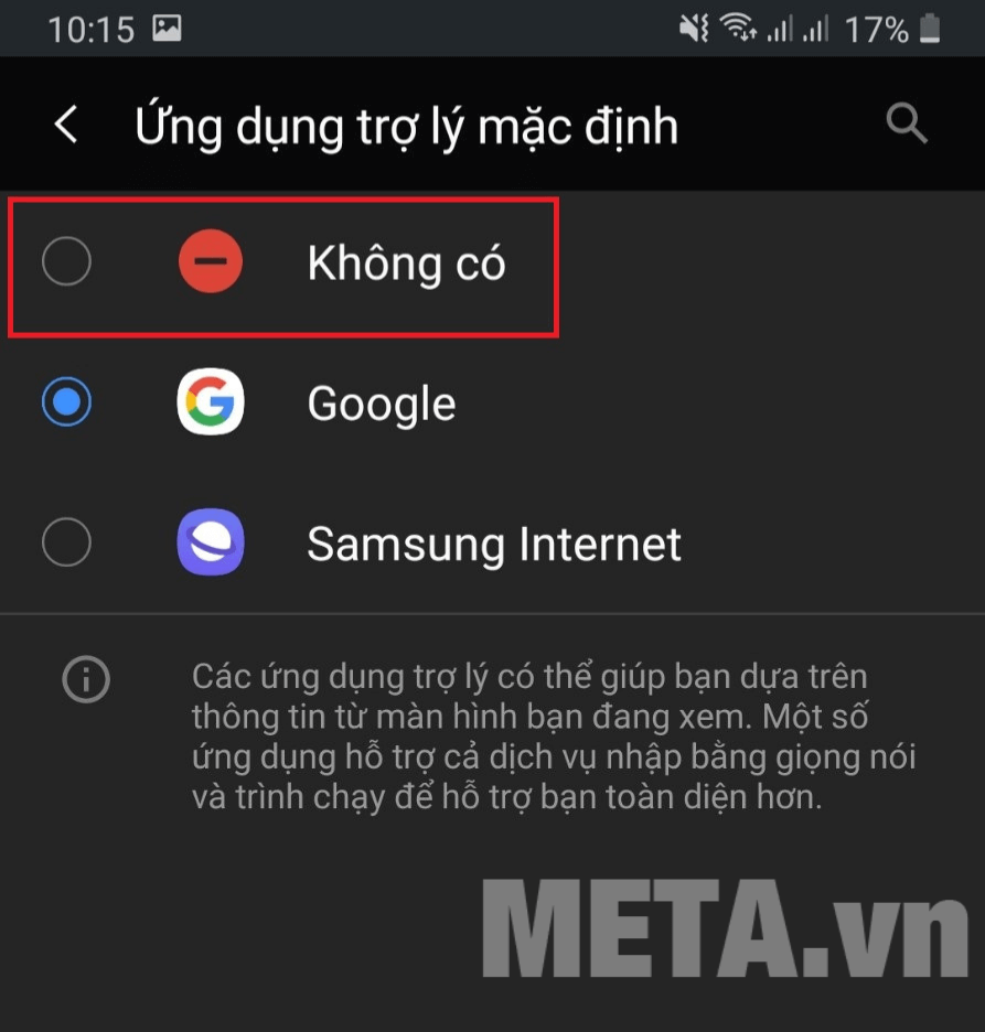 nhấn vào mục Không có