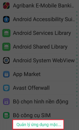Chọn Quản lý ứng dụng mặc định ở dưới màn hình