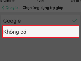 chọn mục Không có