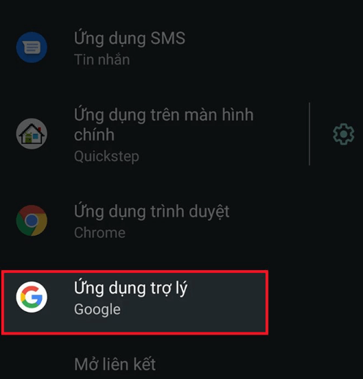 bạn chọn tiếp Ứng dụng trợ lý
