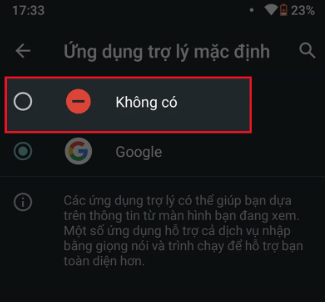 bạn chọn Không có để hoàn tất việc tắt trợ lý Google trên Xiaomi