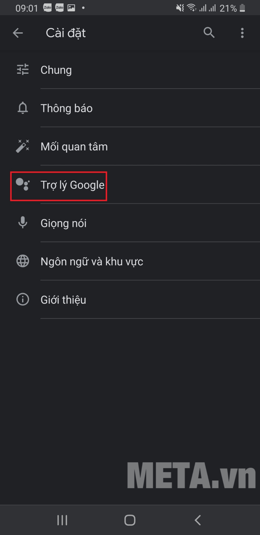 Chọn Trợ lý Google