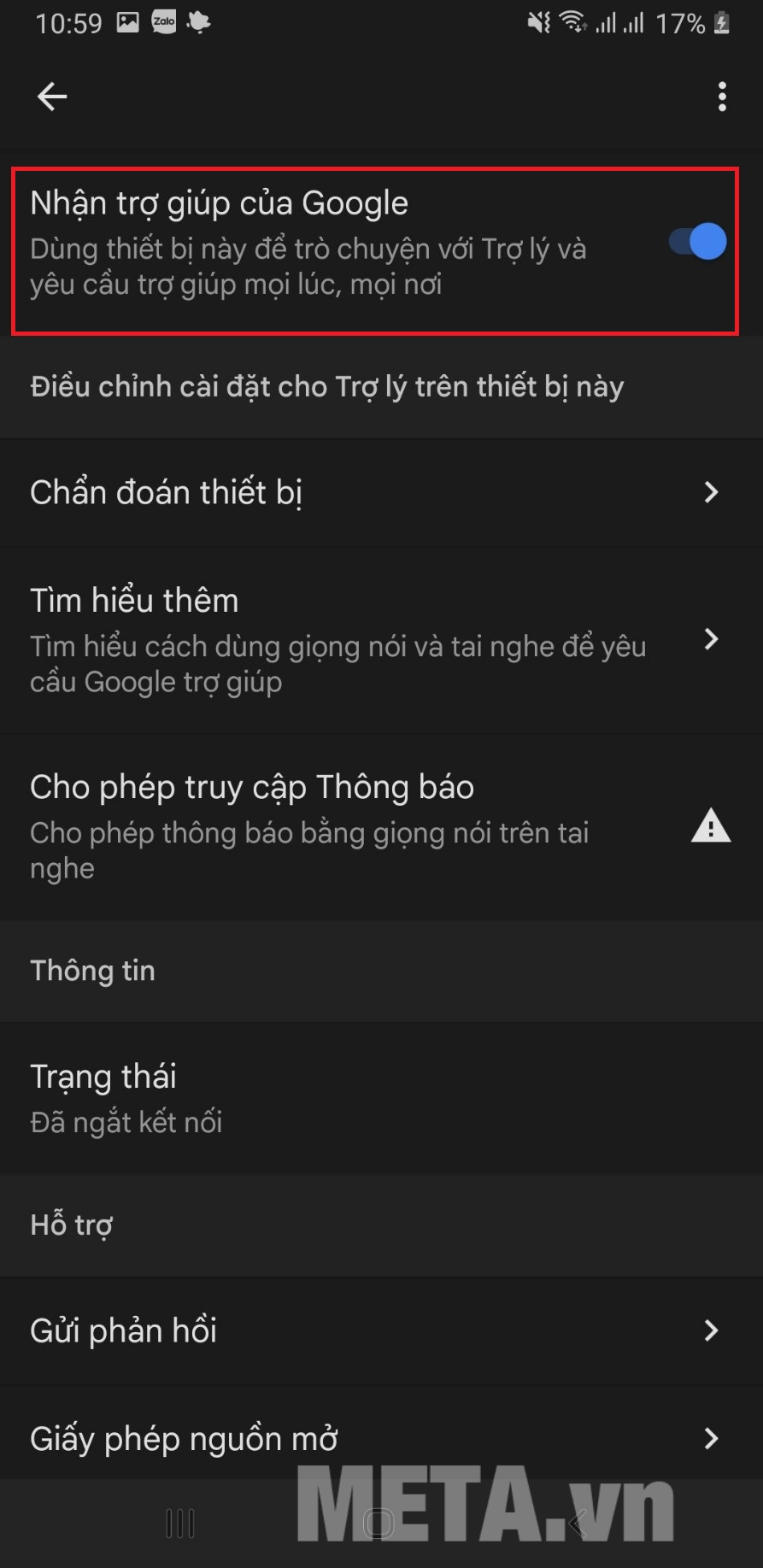 Chuyển trạng thái Nhận trợ giúp của Google
